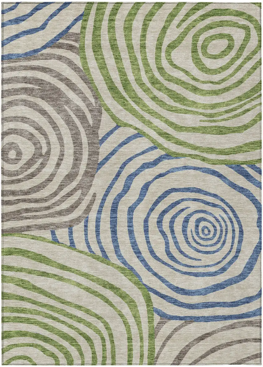Beige Taupe And Green Abstract Washable Indoor Outdoor Area Rug Photo 2