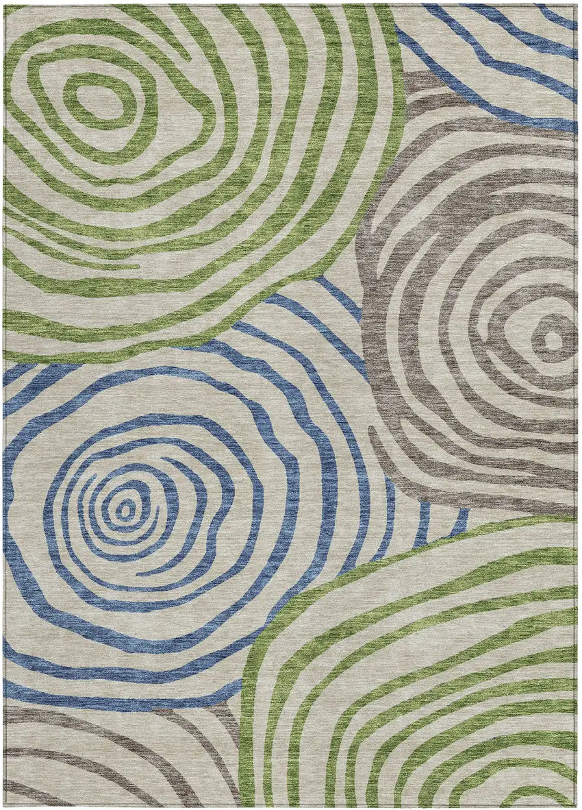 Beige Taupe And Green Abstract Washable Indoor Outdoor Area Rug Photo 7