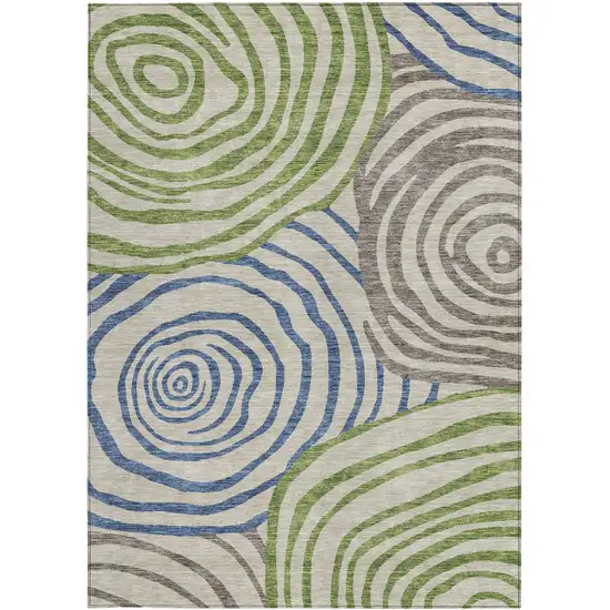 Beige Taupe And Green Abstract Washable Indoor Outdoor Area Rug Photo 7