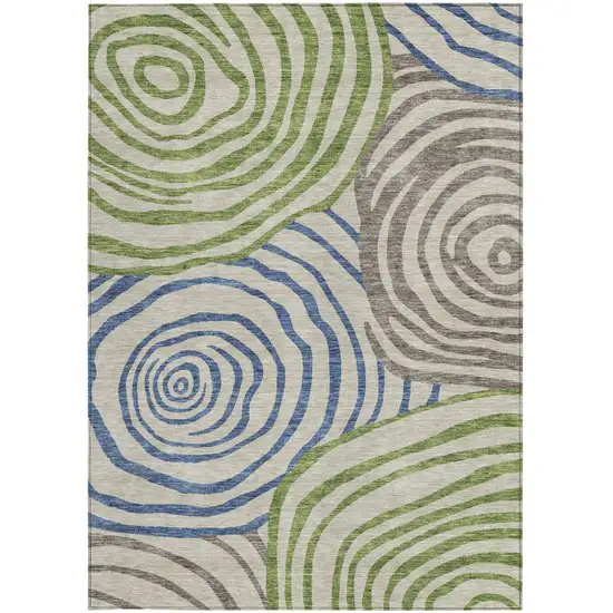 Beige Taupe And Green Abstract Washable Indoor Outdoor Area Rug Photo 7