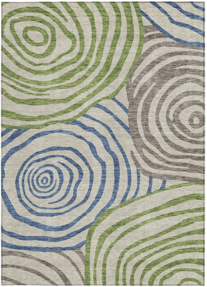 Beige Taupe And Green Abstract Washable Indoor Outdoor Area Rug Photo 7