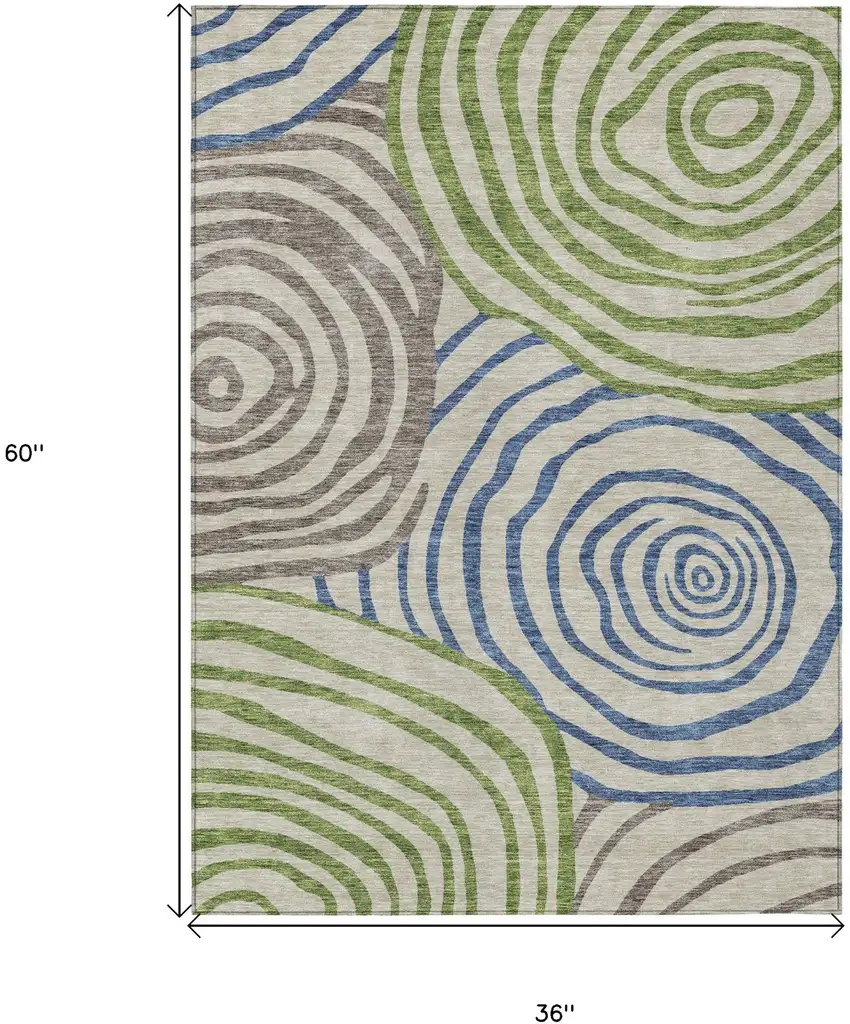 Beige Taupe And Green Abstract Washable Indoor Outdoor Area Rug Photo 8