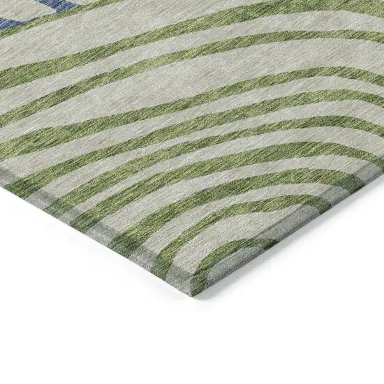 Beige Taupe And Green Abstract Washable Indoor Outdoor Area Rug Photo 3