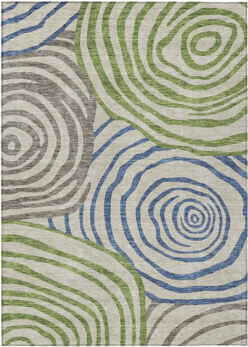 Beige Taupe And Green Abstract Washable Indoor Outdoor Area Rug Photo 1