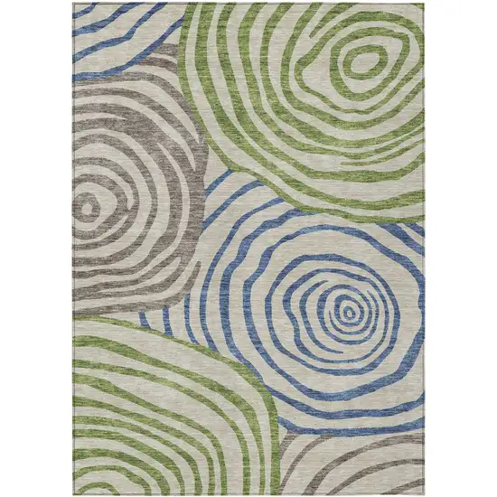Beige Taupe And Green Abstract Washable Indoor Outdoor Area Rug Photo 1