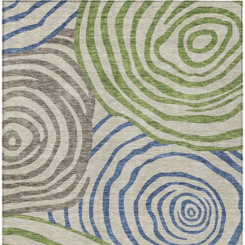 Beige Taupe And Green Abstract Washable Indoor Outdoor Area Rug Photo 6