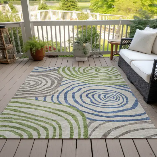 Beige Taupe And Green Abstract Washable Indoor Outdoor Area Rug Photo 7