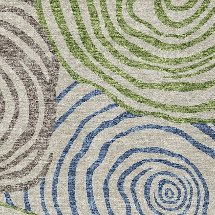 Beige Taupe And Green Abstract Washable Indoor Outdoor Area Rug Photo 5
