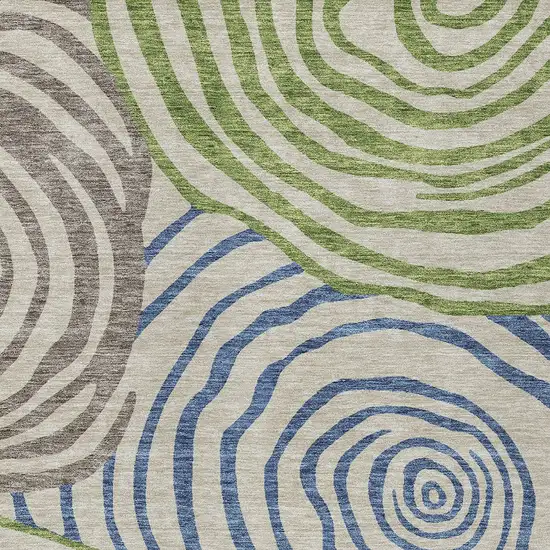 Beige Taupe And Green Abstract Washable Indoor Outdoor Area Rug Photo 5