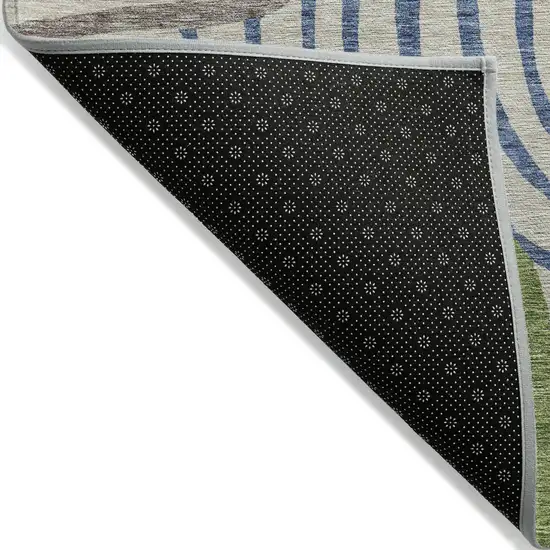 Beige Taupe And Green Abstract Washable Indoor Outdoor Area Rug Photo 2