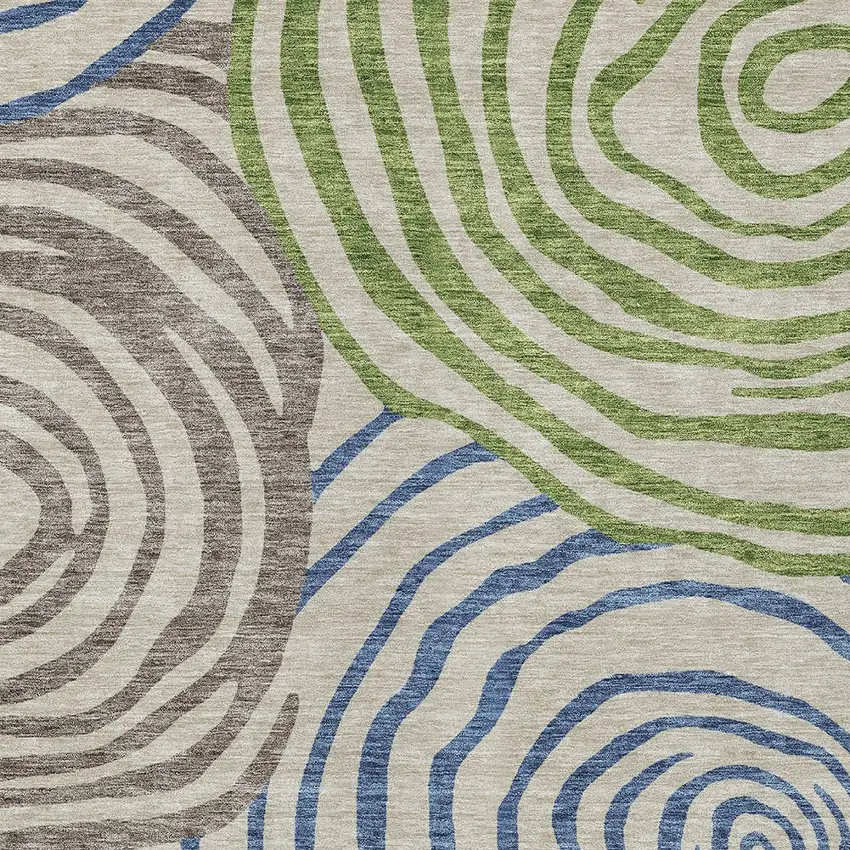 Beige Taupe And Green Abstract Washable Indoor Outdoor Area Rug Photo 5