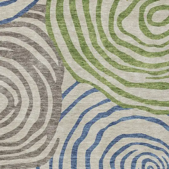 Beige Taupe And Green Abstract Washable Indoor Outdoor Area Rug Photo 5