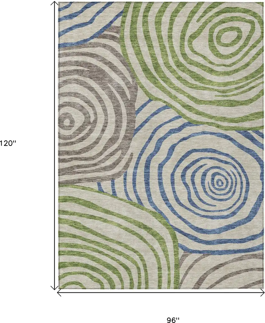 Beige Taupe And Green Abstract Washable Indoor Outdoor Area Rug Photo 3