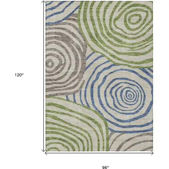 Beige Taupe And Green Abstract Washable Indoor Outdoor Area Rug Photo 3