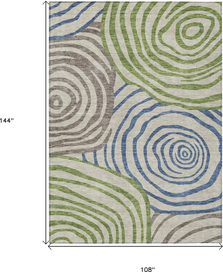 Beige Taupe And Green Abstract Washable Indoor Outdoor Area Rug Photo 3