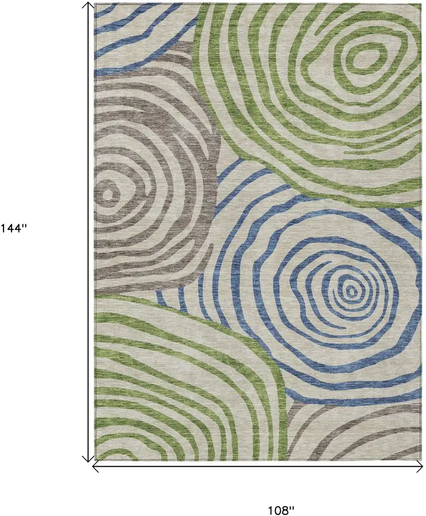 Beige Taupe And Green Abstract Washable Indoor Outdoor Area Rug Photo 3