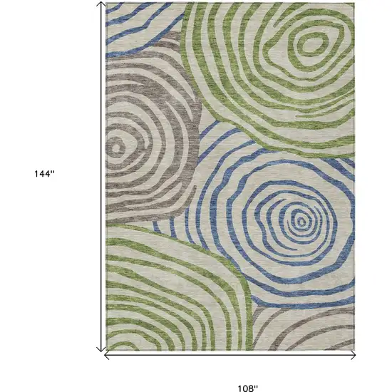 Beige Taupe And Green Abstract Washable Indoor Outdoor Area Rug Photo 3