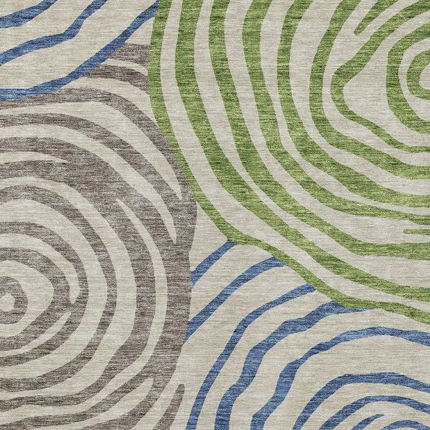 Beige Taupe And Green Abstract Washable Indoor Outdoor Area Rug Photo 5