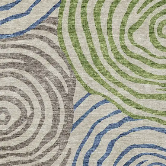 Beige Taupe And Green Abstract Washable Indoor Outdoor Area Rug Photo 5