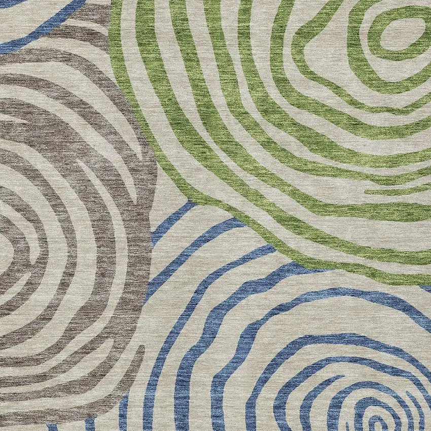 Beige Taupe And Green Abstract Washable Indoor Outdoor Area Rug Photo 5