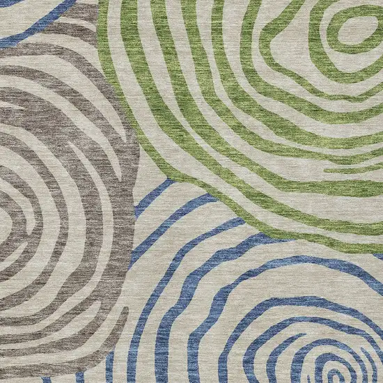 Beige Taupe And Green Abstract Washable Indoor Outdoor Area Rug Photo 5