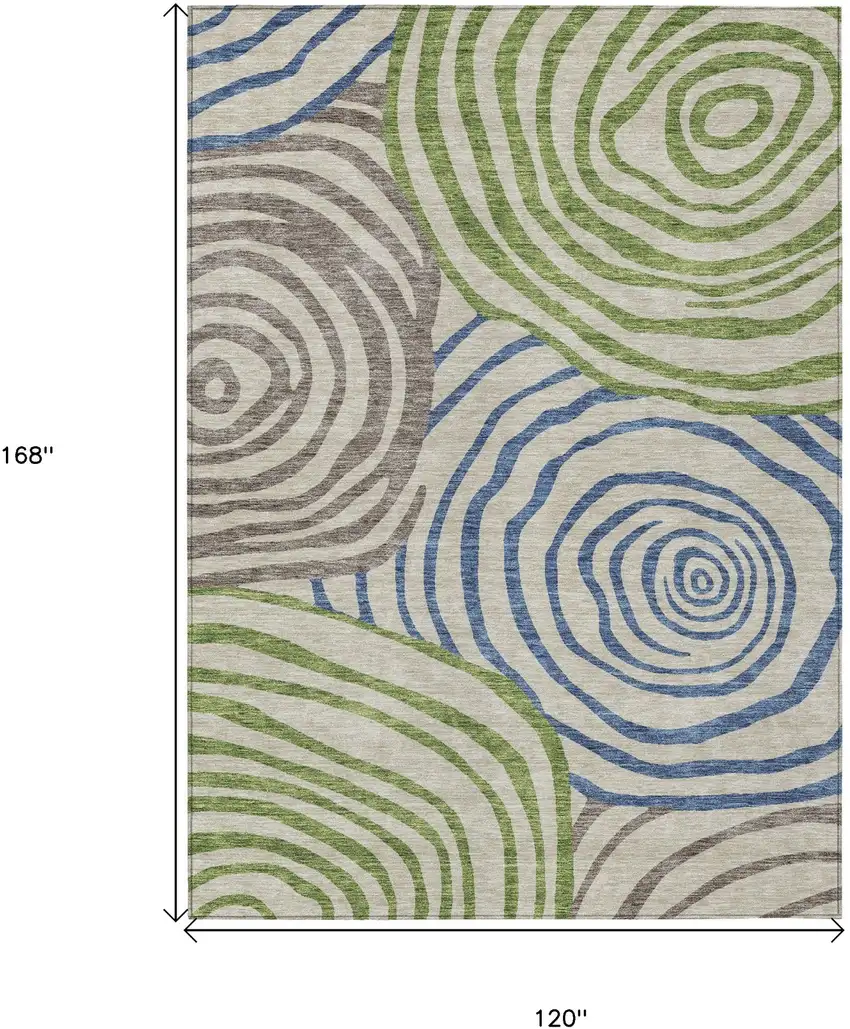 Beige Taupe And Green Abstract Washable Indoor Outdoor Area Rug Photo 3