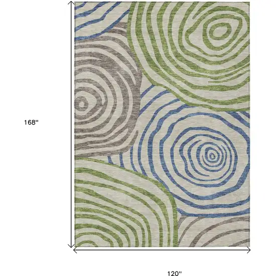 Beige Taupe And Green Abstract Washable Indoor Outdoor Area Rug Photo 3