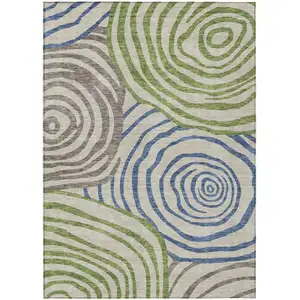 Photo of Beige Taupe And Green Abstract Washable Indoor Outdoor Area Rug
