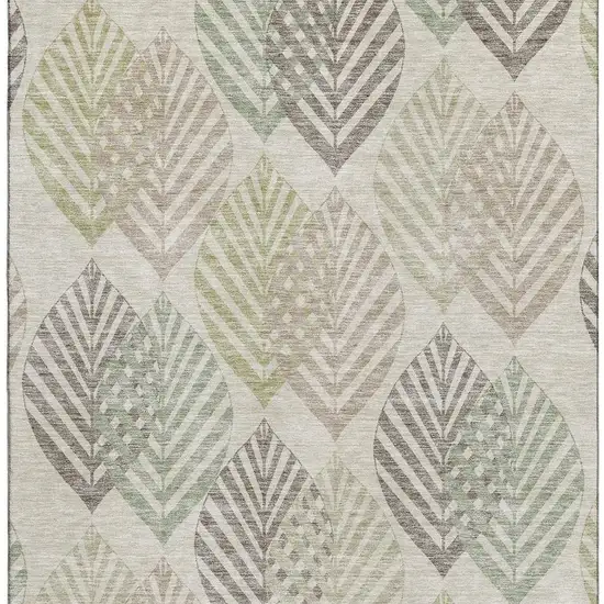 Beige Taupe And Green Floral Washable Area Rug With UV Protection Photo 4