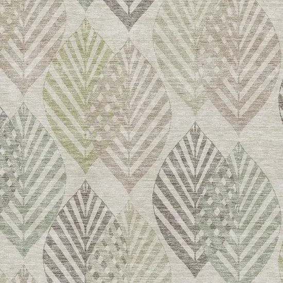 Beige Taupe And Green Floral Washable Area Rug With UV Protection Photo 3