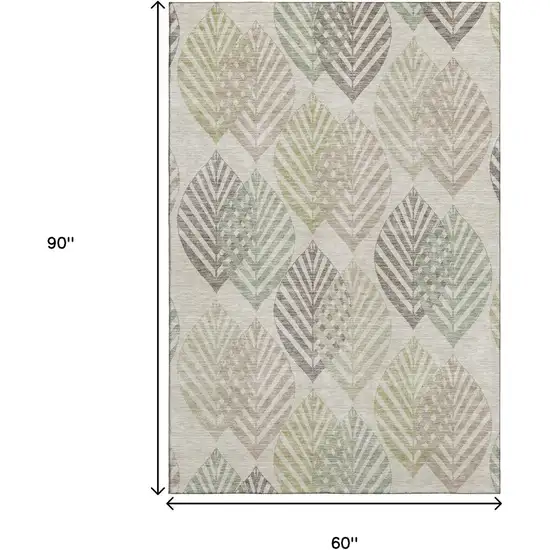 Beige Taupe And Green Floral Washable Area Rug With UV Protection Photo 3