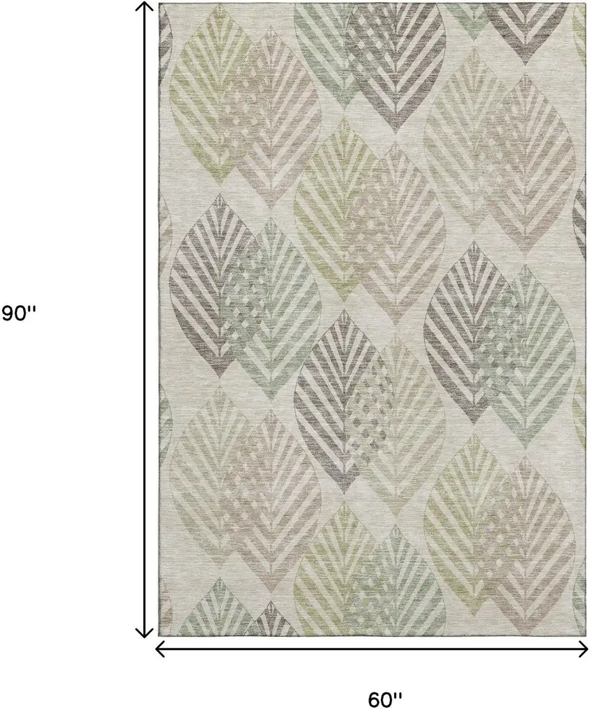 Beige Taupe And Green Floral Washable Area Rug With UV Protection Photo 3