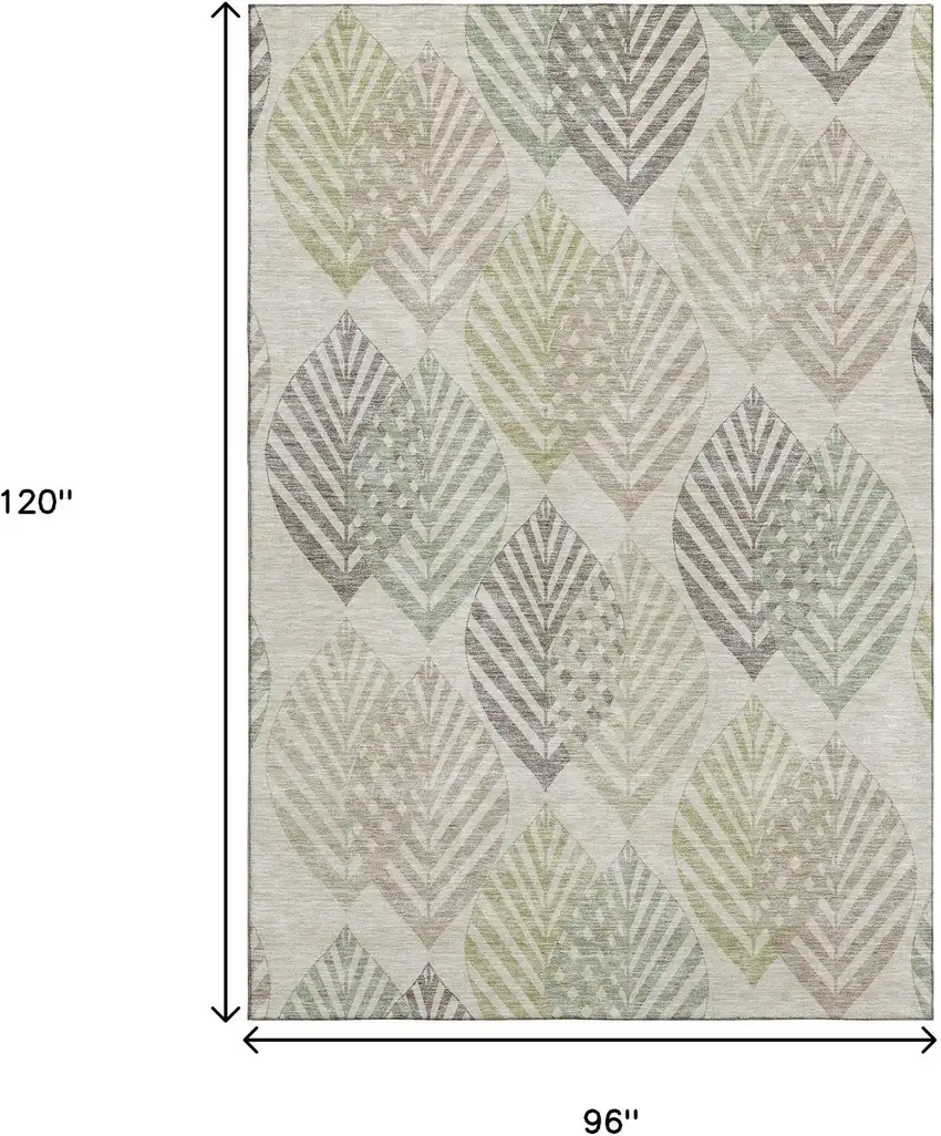 Beige Taupe And Green Floral Washable Area Rug With UV Protection Photo 3