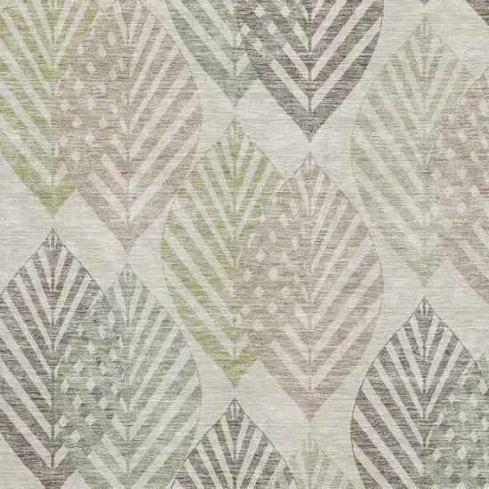 Beige Taupe And Green Floral Washable Area Rug With UV Protection Photo 3