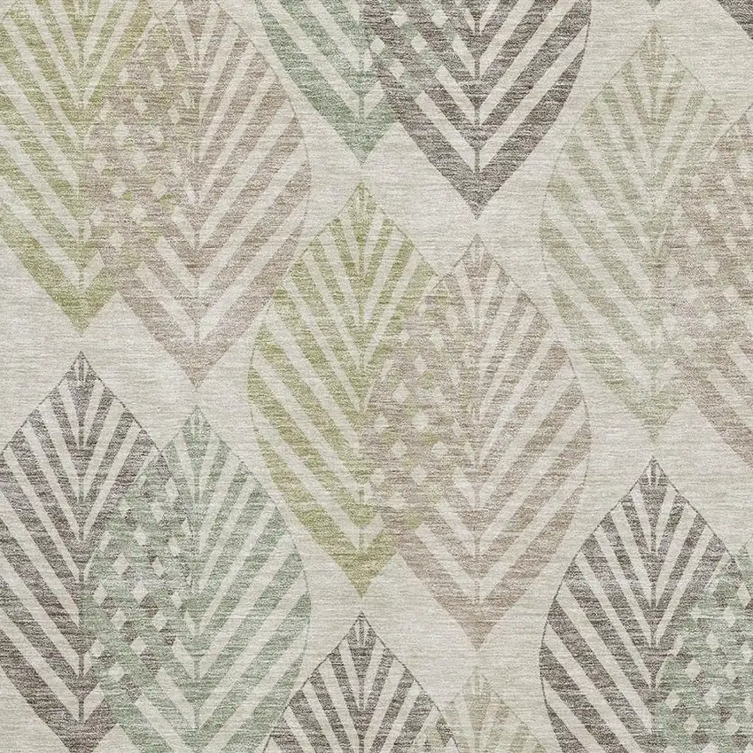 Beige Taupe And Green Floral Washable Area Rug With UV Protection Photo 3