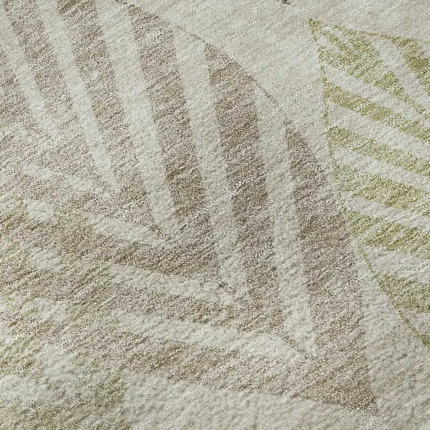 Beige Taupe And Green Floral Washable Area Rug With UV Protection Photo 9