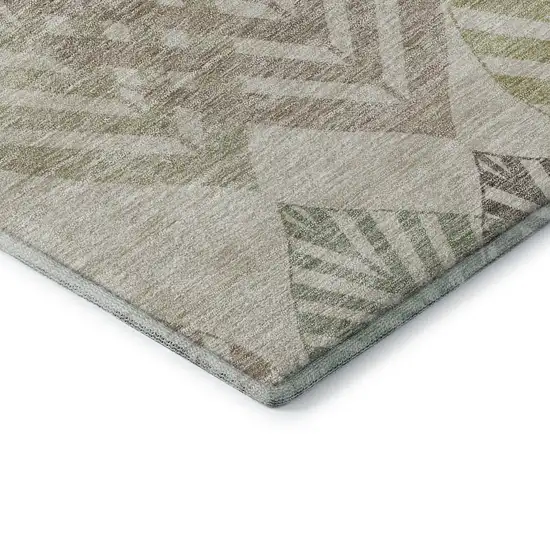Beige Taupe And Green Floral Washable Area Rug With UV Protection Photo 7