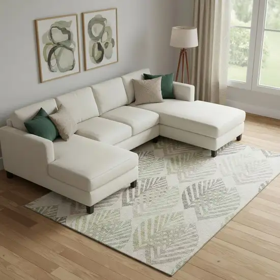 Beige Taupe And Green Floral Washable Area Rug With UV Protection Photo 1