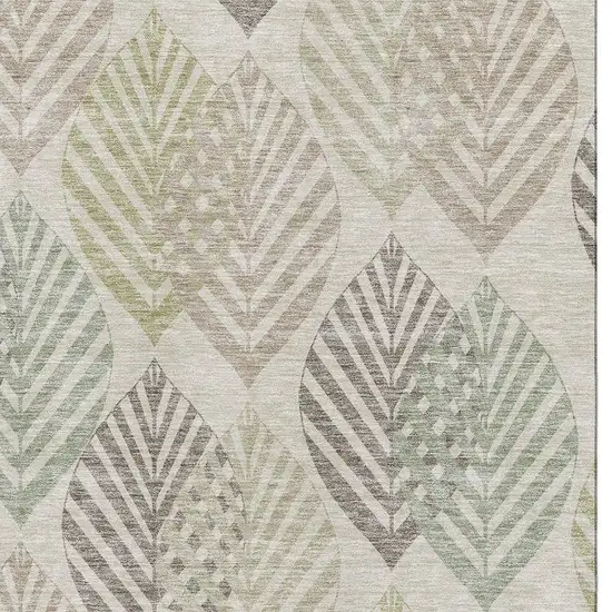 Beige Taupe And Green Floral Washable Area Rug With UV Protection Photo 3