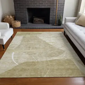 Photo of Beige Taupe And Ivory Abstract Geometric Washable Area Rug With UV Protection