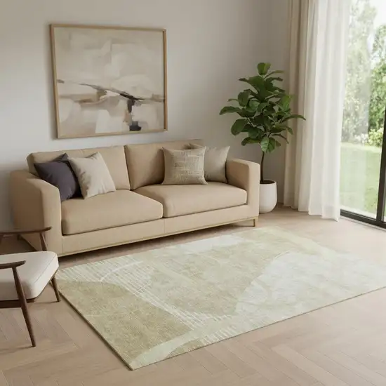 Beige Taupe And Ivory Abstract Geometric Washable Area Rug With UV Protection Photo 1