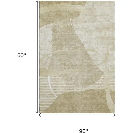 Beige Taupe And Ivory Abstract Geometric Washable Area Rug With UV Protection Photo 3