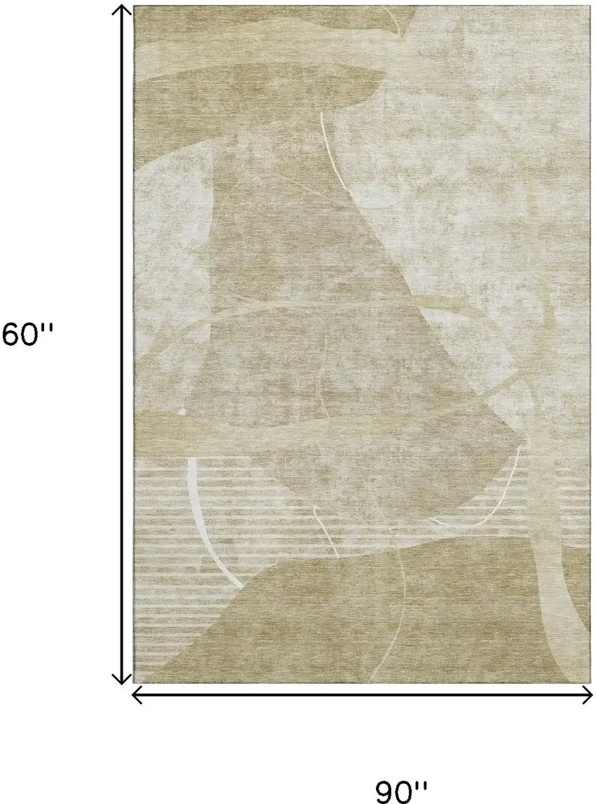 Beige Taupe And Ivory Abstract Geometric Washable Area Rug With UV Protection Photo 3