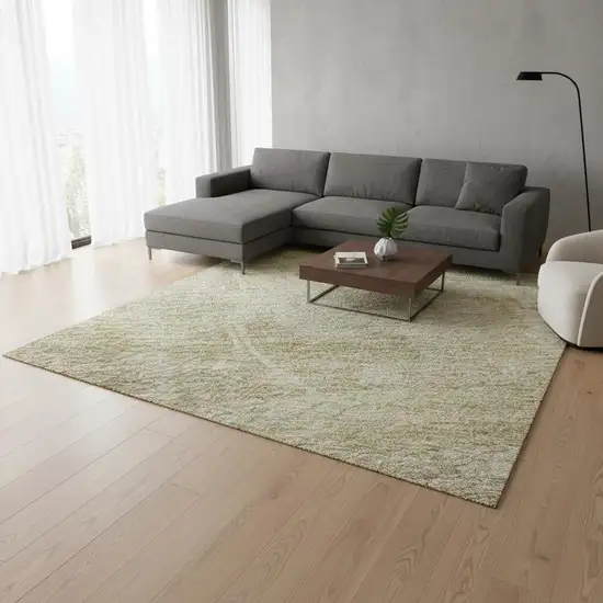 Beige Taupe And Ivory Abstract Geometric Washable Area Rug With UV Protection Photo 2