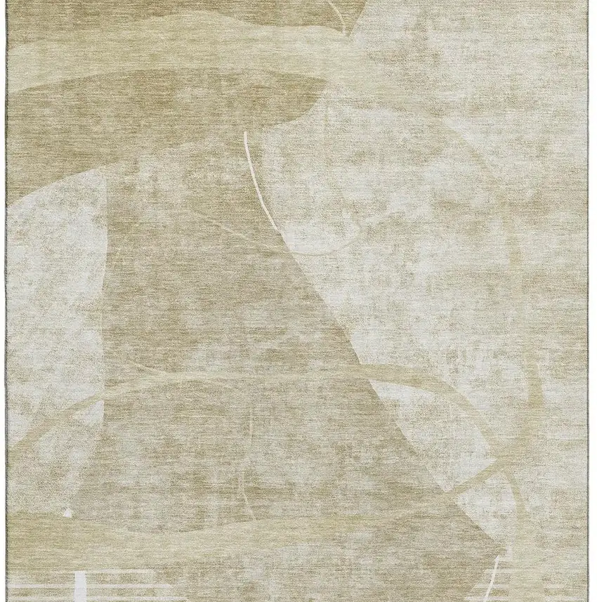 Beige Taupe And Ivory Abstract Geometric Washable Area Rug With UV Protection Photo 5