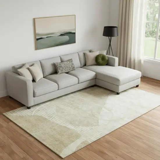 Beige Taupe And Ivory Abstract Geometric Washable Area Rug With UV Protection Photo 1