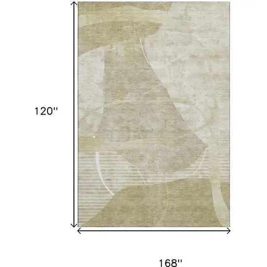 Beige Taupe And Ivory Abstract Geometric Washable Area Rug With UV Protection Photo 3