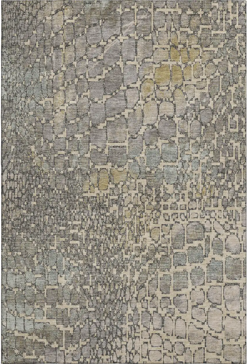 Beige Taupe And Ivory Abstract Geometric Washable Area Rug With UV Protection Photo 1