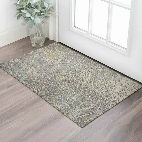 Beige Taupe And Ivory Abstract Geometric Washable Area Rug With UV Protection Photo 2