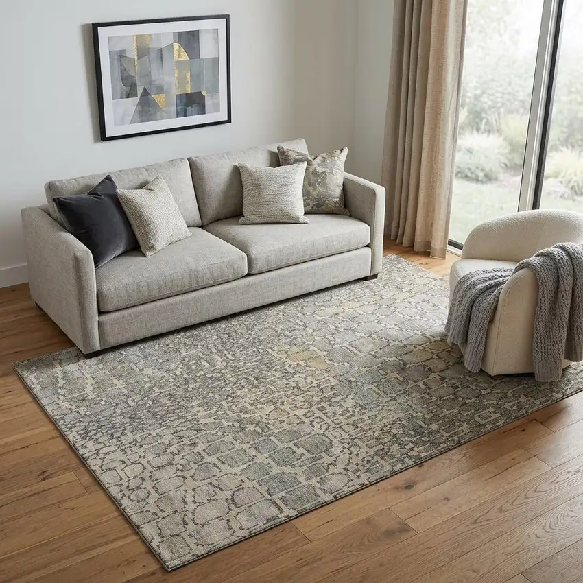 Beige Taupe And Ivory Abstract Geometric Washable Area Rug With UV Protection Photo 1